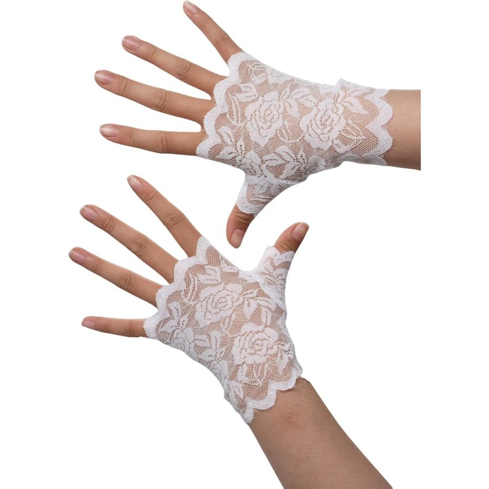 Women's Fingerless White Short Lace Gloves Party Wedding Costume Accessories